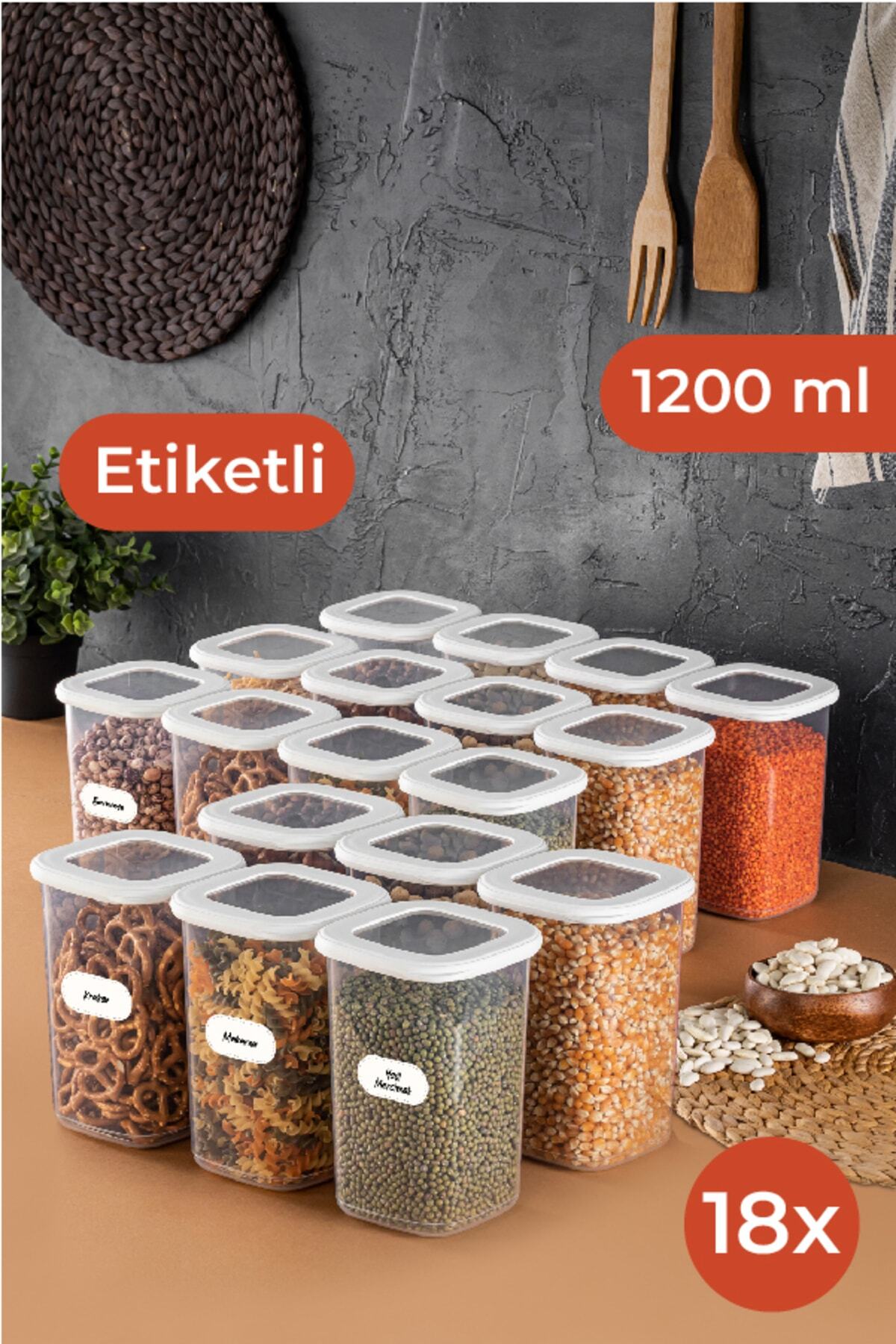 Etiketli Foly Kare Erzak Saklama Kabı Seti 18li 1,2 Orta Boy Beyaz