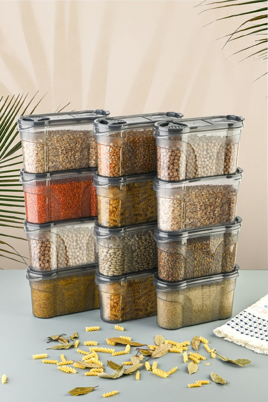 Etiketli 12li Baharat Kabı Set 1400 ml Antrasit