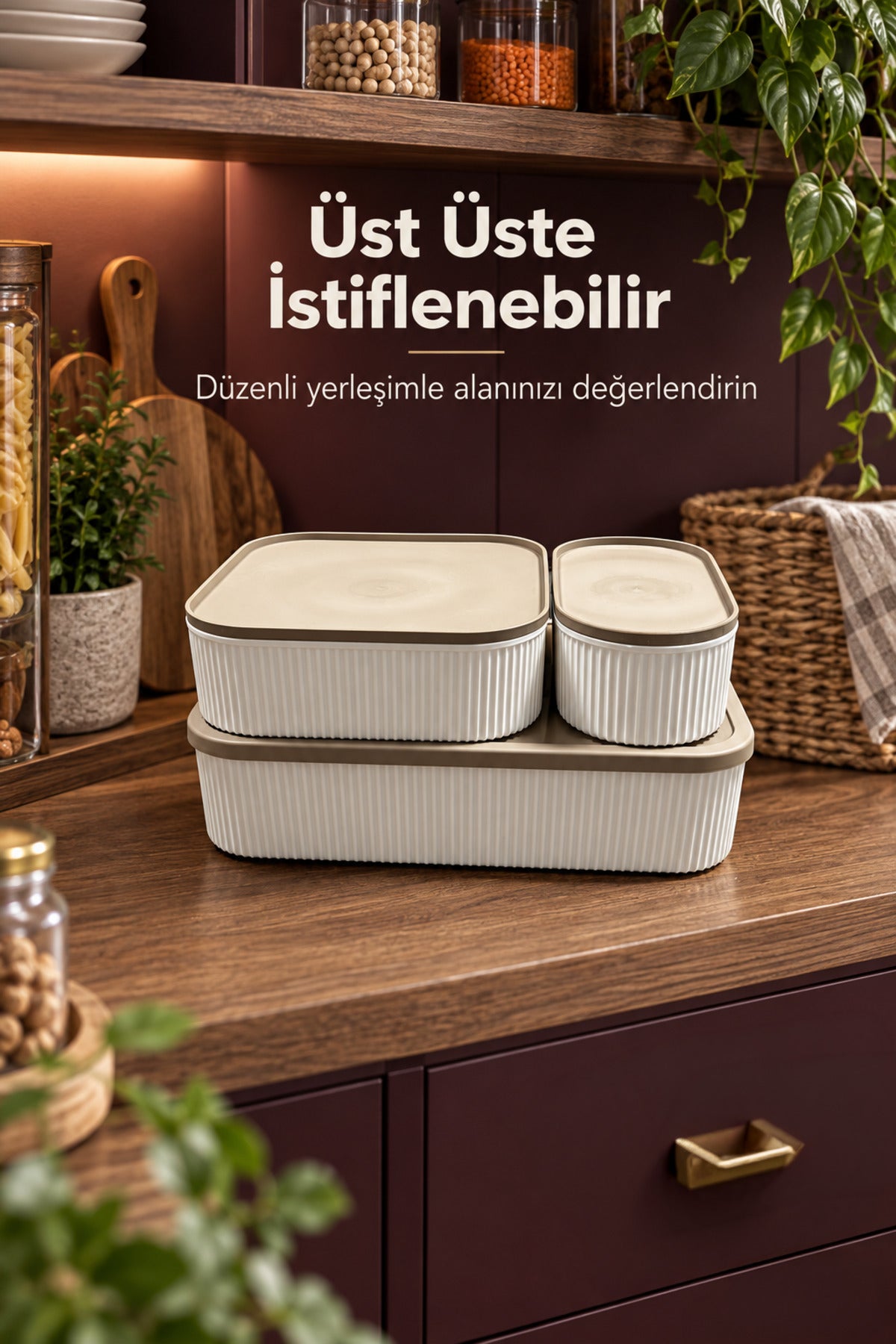 3'lü 1100 ml 2400 ml 5500 ml Saklama Kabı Seti Mutfak ve Buzdolabı Düzenleyici