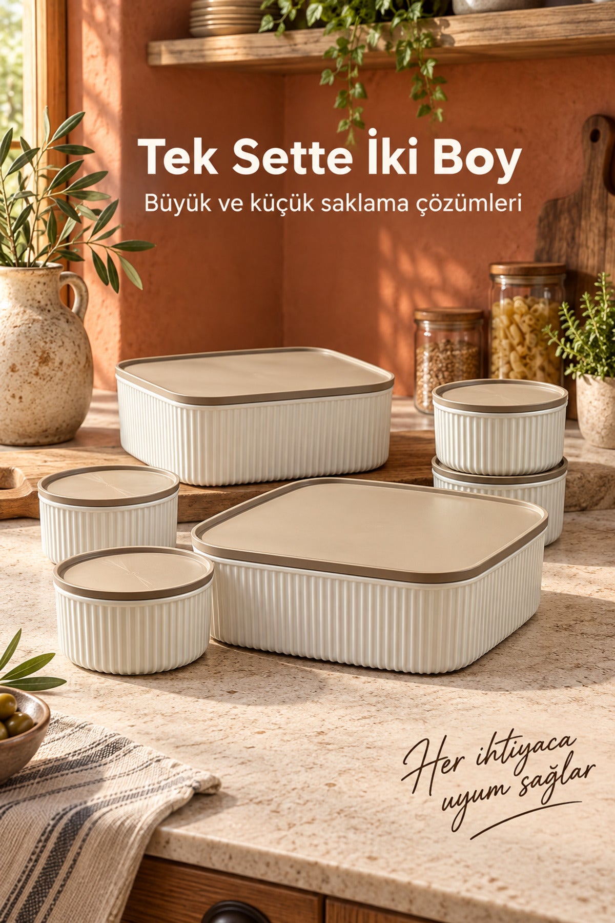 6'lı 2x2400 ml Kare 4x325 ml Yuvarlak Saklama Kabı Seti Mutfak ve Buzdolabı Düzenleyici
