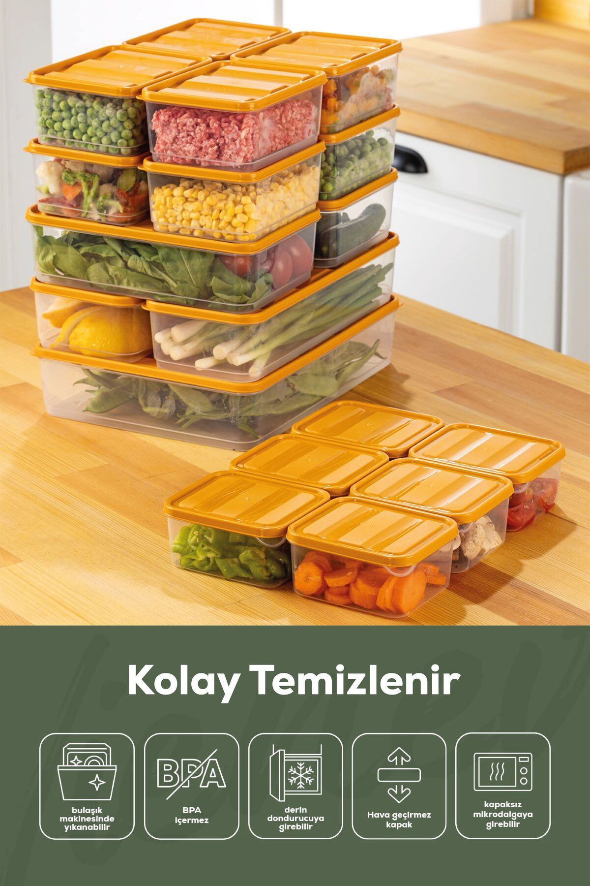 19'lu Buzdolabı Düzenleyici Organizer Mikrodalgaya Uygun Difriz Saklama Kabı Turuncu
