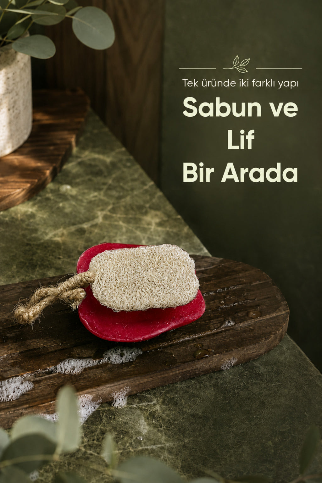 Kırmızı Elma Şekilli Lifli Katı Sabun 8,5x7x4,8 cm Peeling Etkili Asılabilir Dekoratif Banyo El Sabunu
