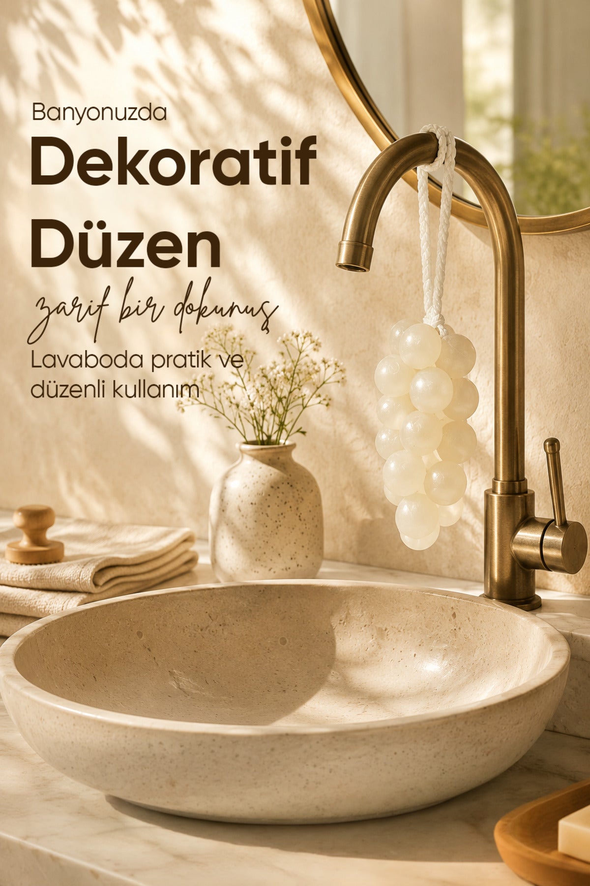 Beyaz Salkım Üzüm Şekilli Katı Sabun 7x22 cm Asılabilir Dekoratif Banyo El Sabunu
