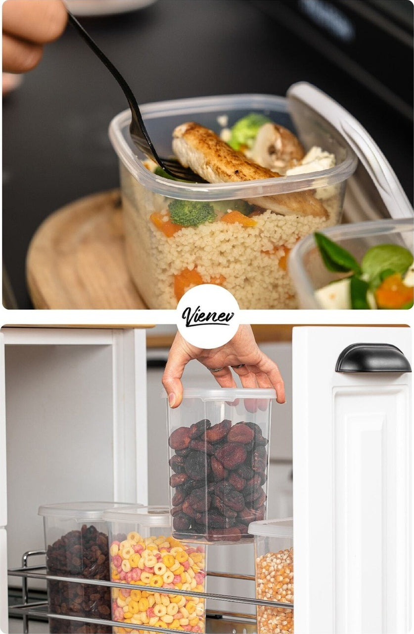 Renkli Etiketli 12li Set Peggy Kare Erzak Saklama Kabı 9x(0,55 Litre) - 3x(1,75 Litre) Beyaz