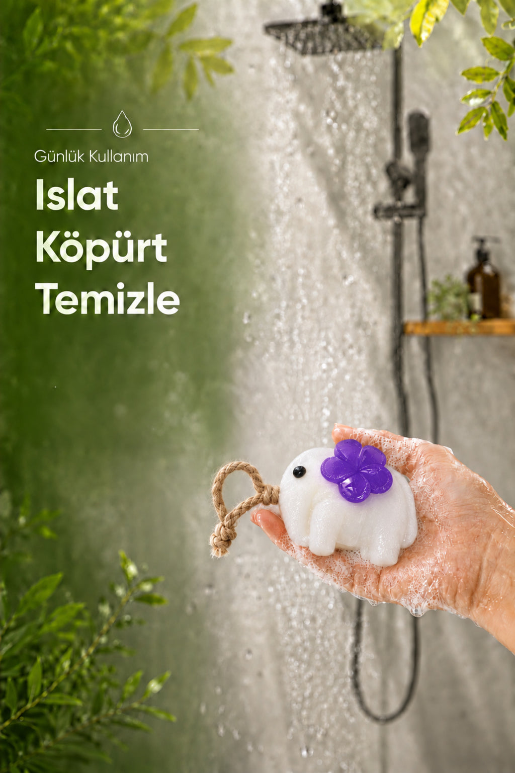 Mor Çiçekli Fil Şekilli Katı Sabun 8x10 cm Asılabilir Dekoratif Banyo El Sabunu