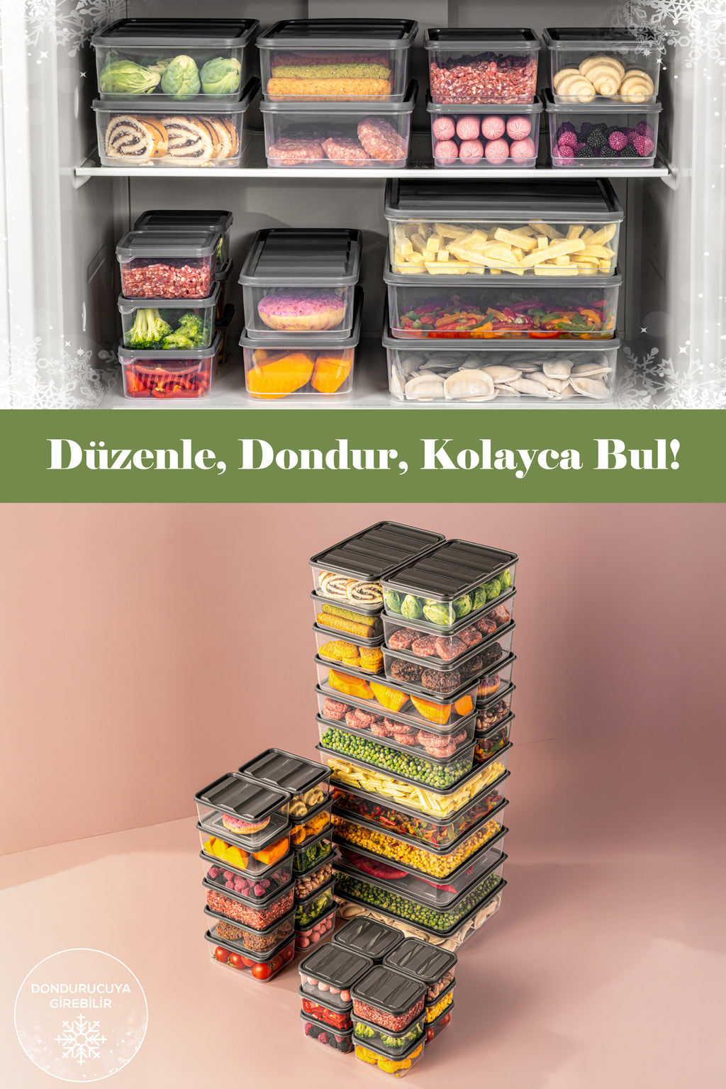 42'li Buzdolabı Düzenleyici Organizer Mikrodalgaya Uygun Difriz Saklama Kabı Gri