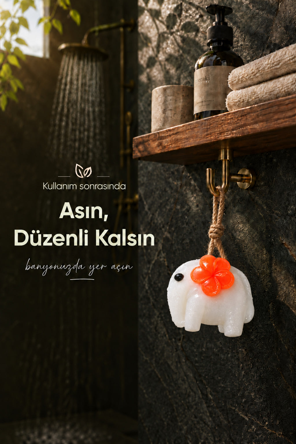 Turuncu Çiçekli Fil Şekilli Katı Sabun 8x10 cm Asılabilir Dekoratif Banyo El Sabunu