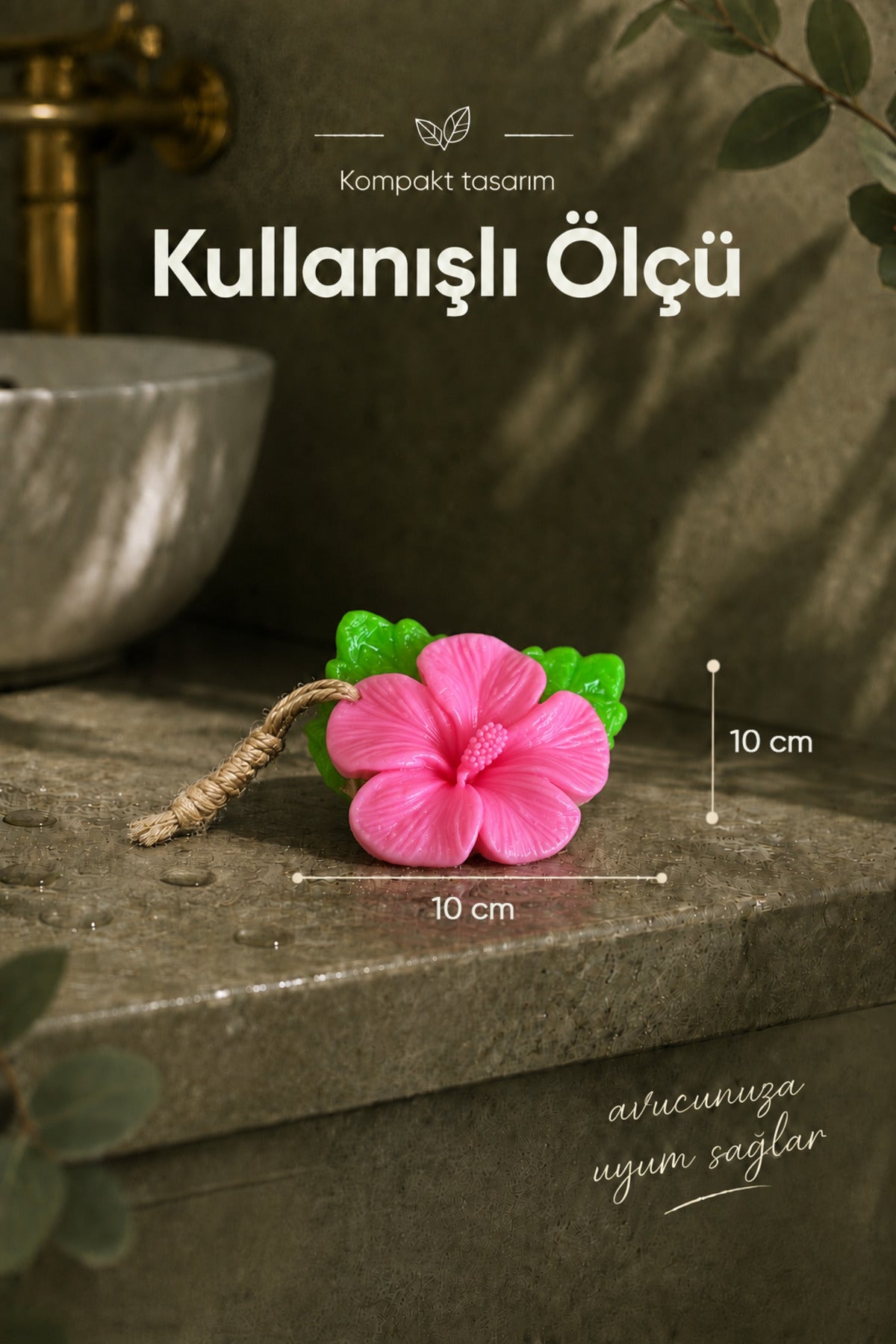 Pembe Çin Gülü Şekilli Katı Sabun 10x10 cm Asılabilir Dekoratif Banyo El Sabunu
