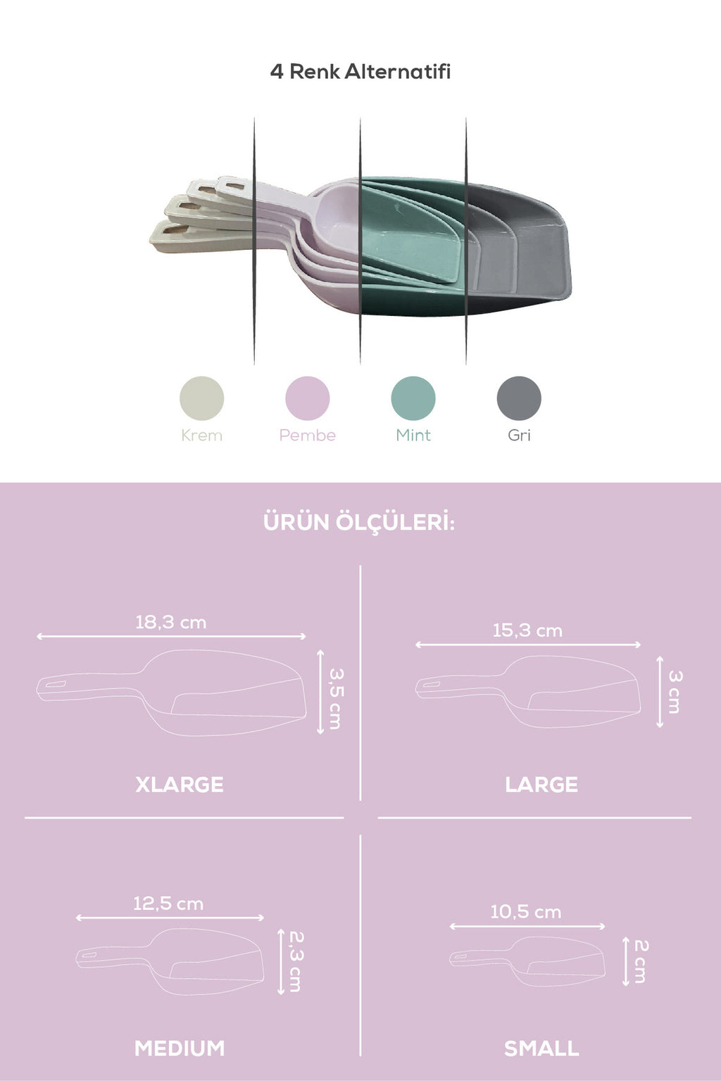 4'lü Set Plastik Erzak Kürek Seti Pembe