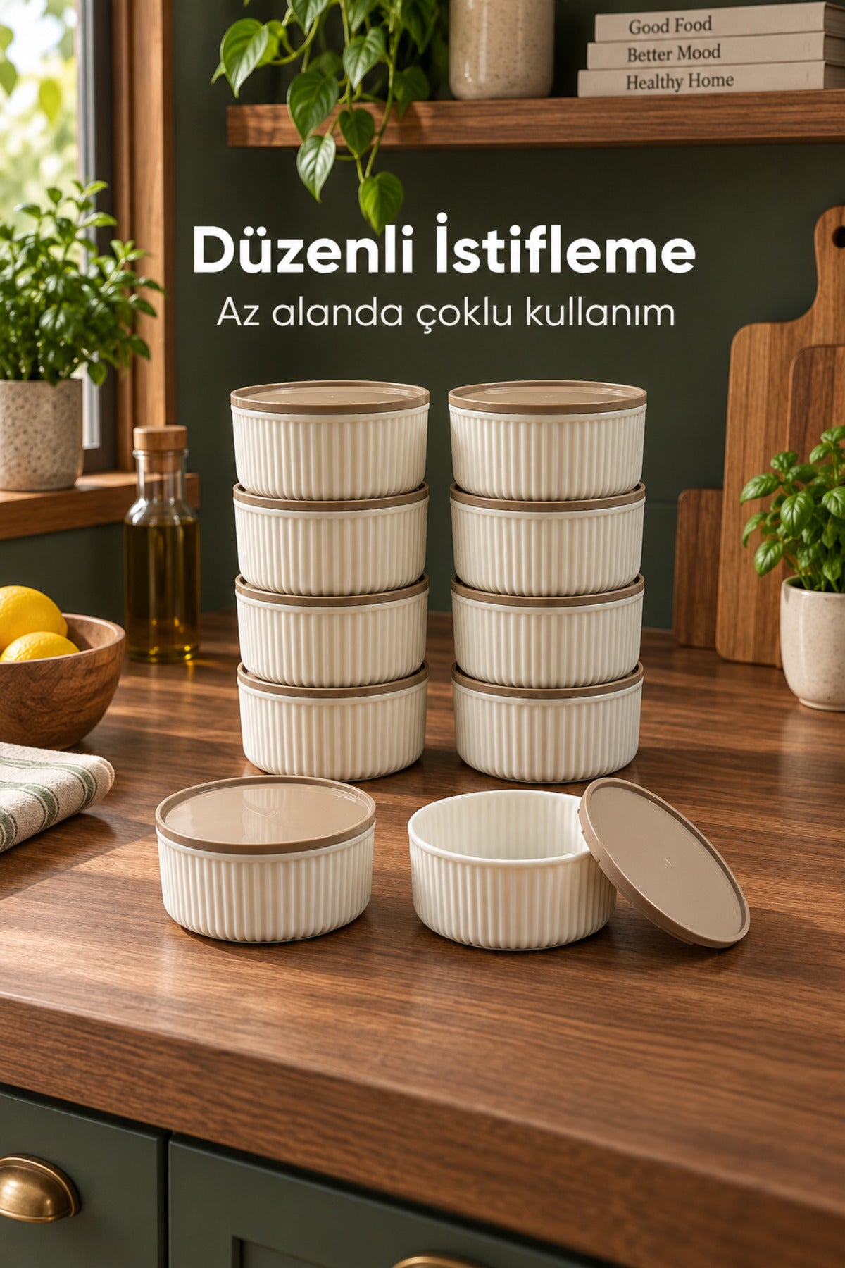 10'lu 325 ml Yuvarlak Saklama Kabı Seti Mutfak ve Buzdolabı Düzenleyici