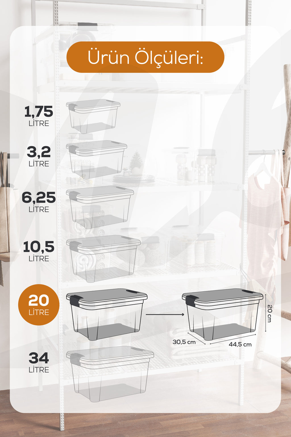 3'lü 20 Litre Kilitli Kapaklı Saklama ve Erzak Kutusu 33115