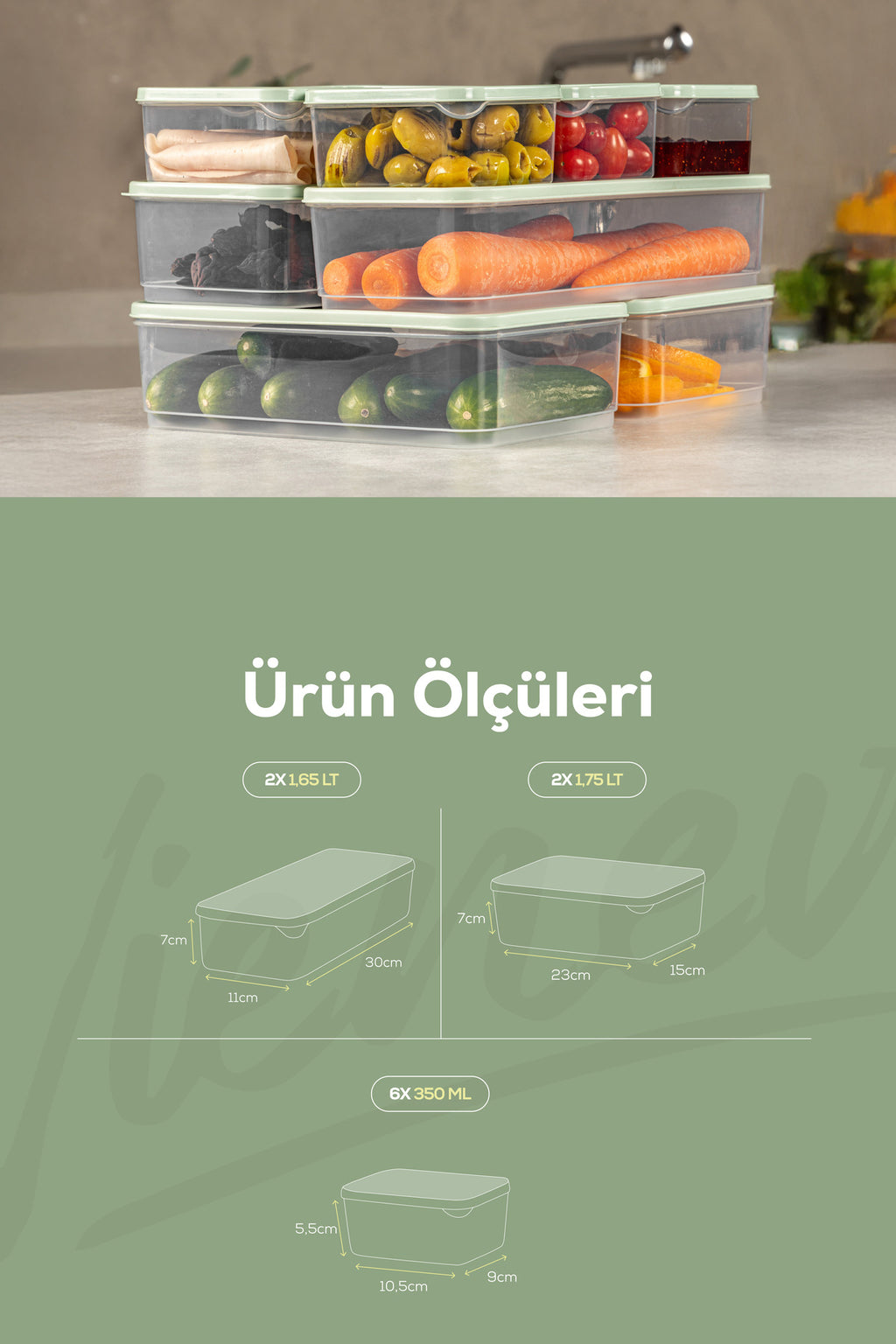 10'lu Buzdolabı Dondurucu Organizer Ve Saklama Kabı Mint 6x(350ML) 2x(1,65LT) 2x(1,75LT)