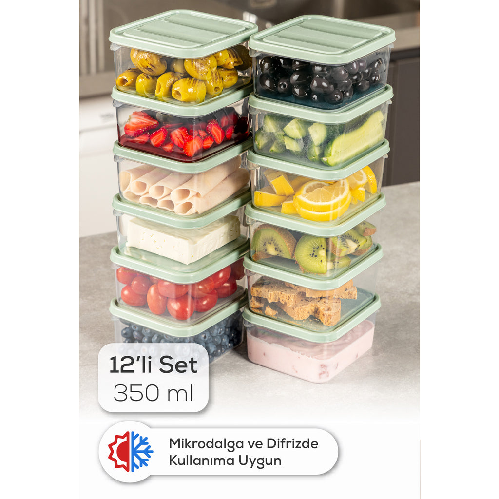 12'li 350 ml Buzdolabı Dondurucu Organizer Mikrodalga Ve Difrize Uygun Saklama Kabı Mint