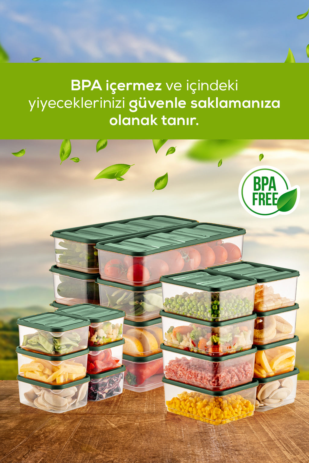 20'li Buzdolabı Düzenleyici Organizer Mikrodalgaya Uygun Difriz Saklama Kabı Yeşil