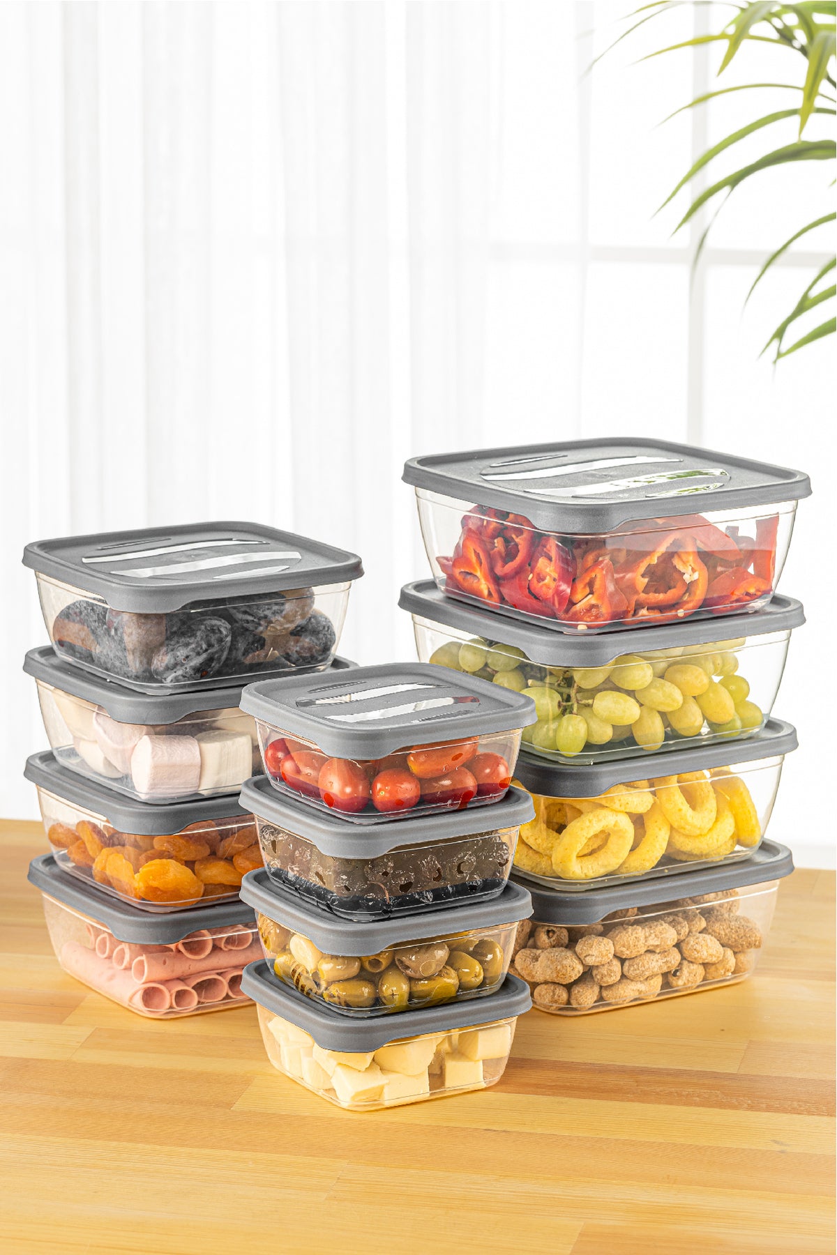 12'li Kare Mikrodalga Içi Saklama Kabı Seti-sebze Meyve Et Saklama Kabı 4x(500-1000-1600 ML)antrasit