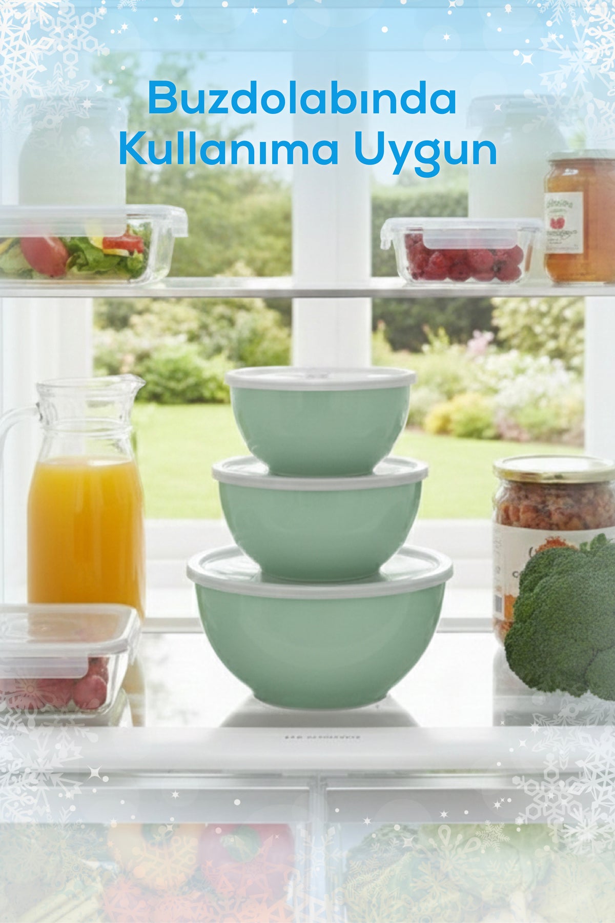12'li Yuvarlak Kase Seti Mint Yeşili | 1l, 1.5l, 2.3l, 3.3l | Kapaklı Mutfak Saklama Kabı