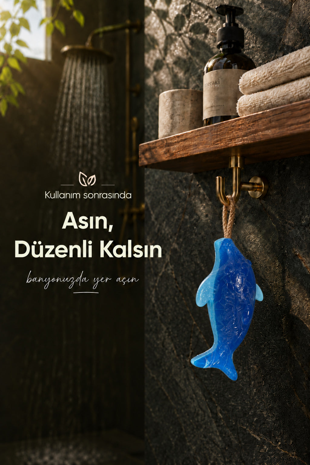 Mavi Yunus Balığı Şekilli Katı Sabun 13x7 cm Asılabilir Dekoratif Banyo El Sabunu