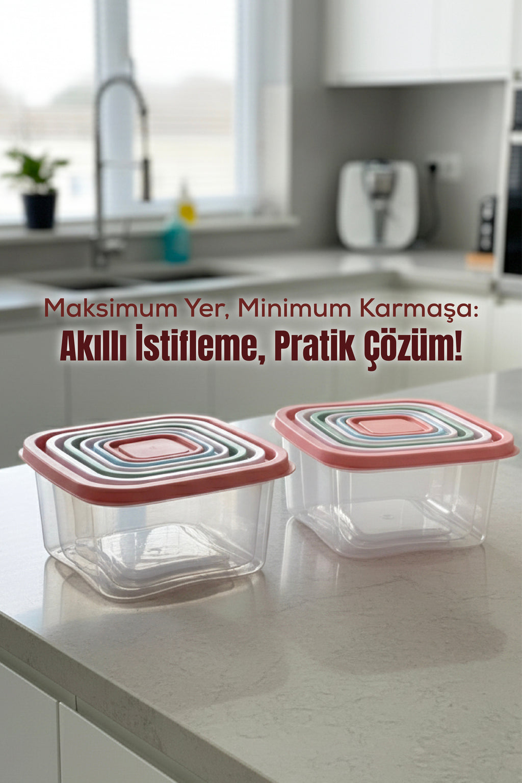 Renkli Kapaklı 12'li Kare Saklama Kabı Seti – Mutfak Saklama Kutusu