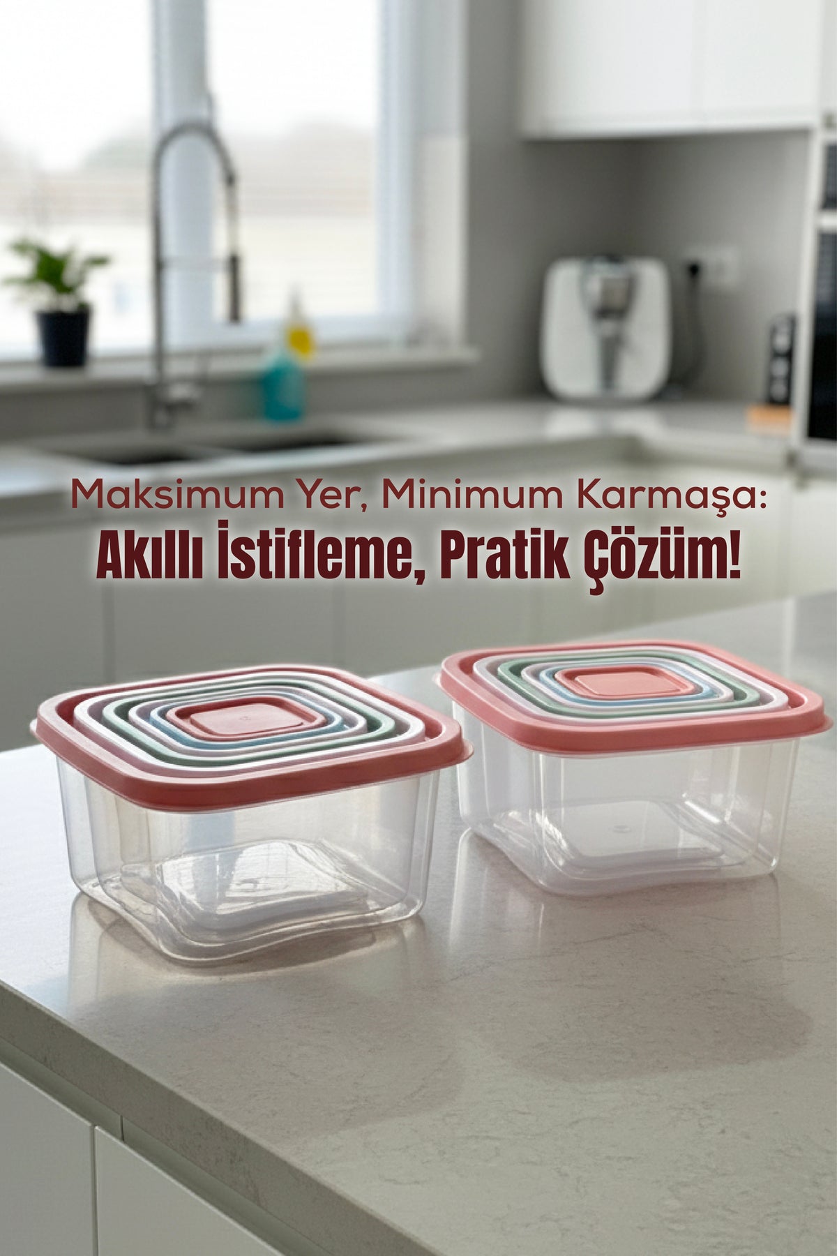 Renkli Kapaklı 12'li Kare Saklama Kabı Seti – Mutfak Saklama Kutusu