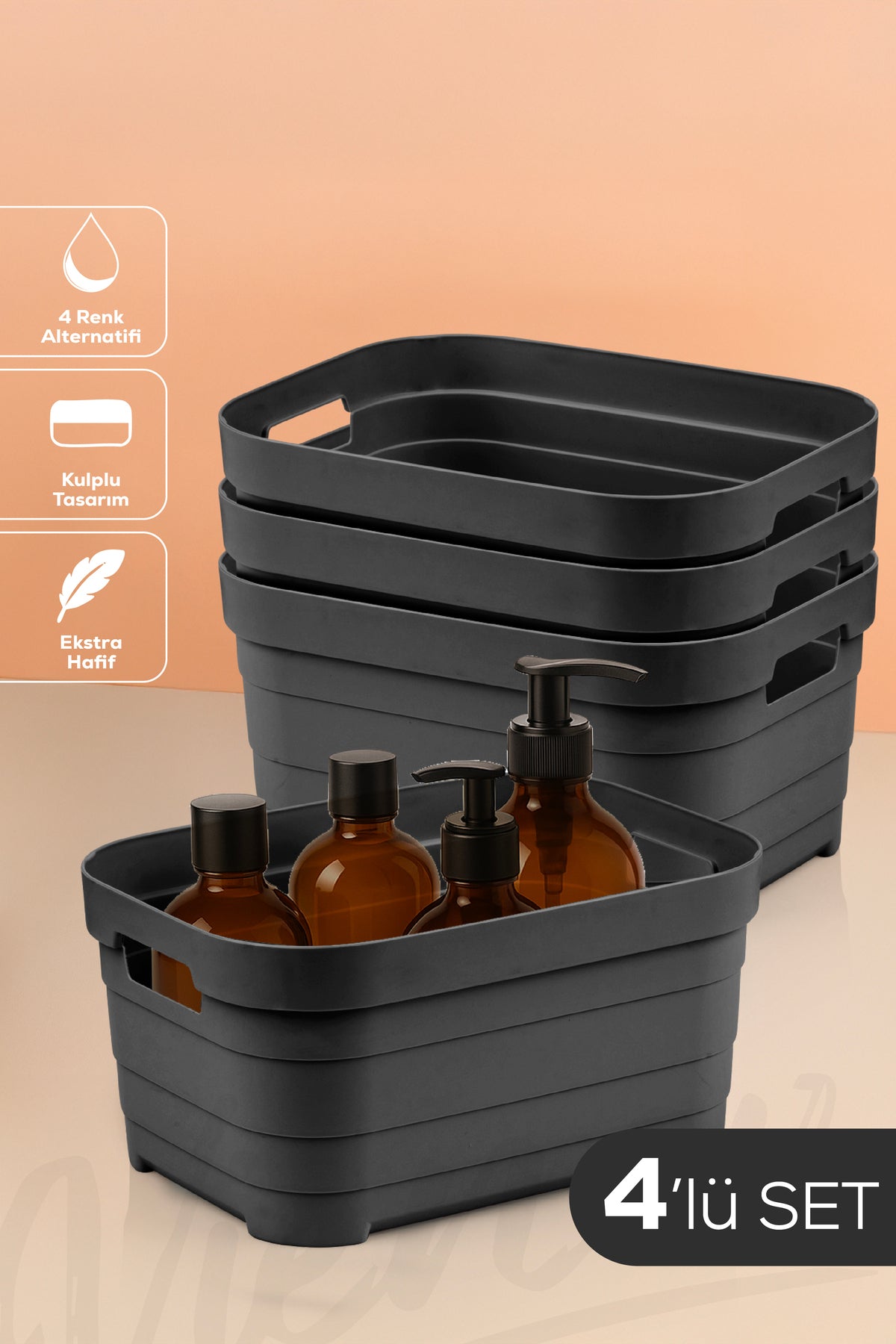 4'lü 3,8 Litre Saklama Kutusu Antrasit