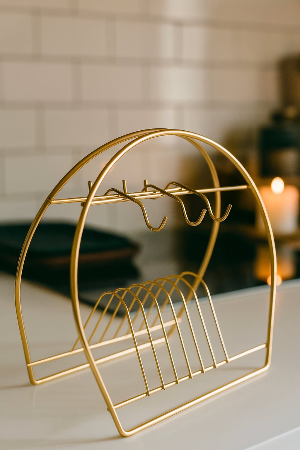 Metal Fincanlık ve Tabaklık Gold – 6'lı Kupa Standı | Mutfak Düzenleyici Organizer