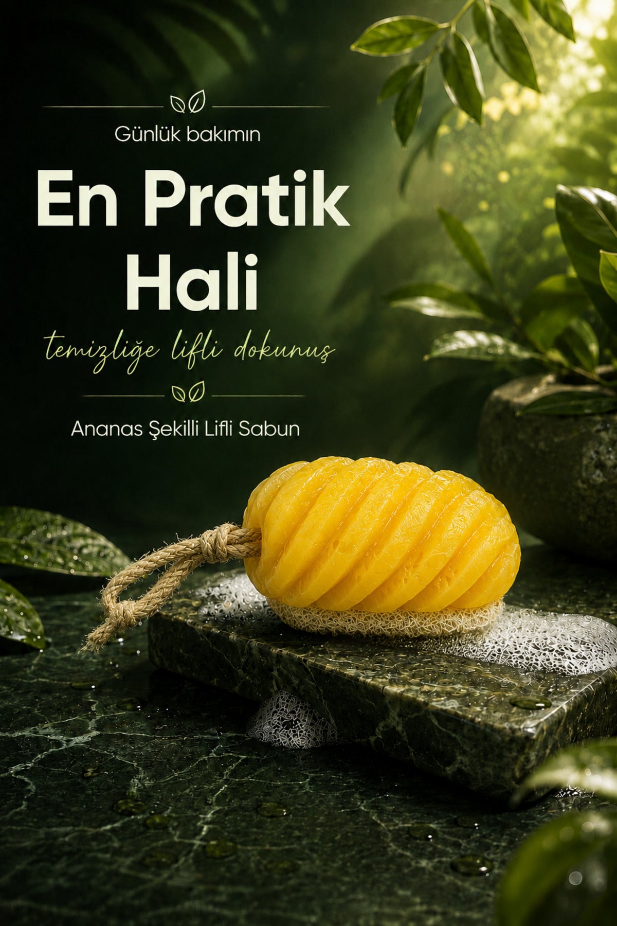 Ananas Şekilli Lifli Katı Sabun 9,5x8x5 cm Peeling Etkili Asılabilir Dekoratif Banyo El Sabunu