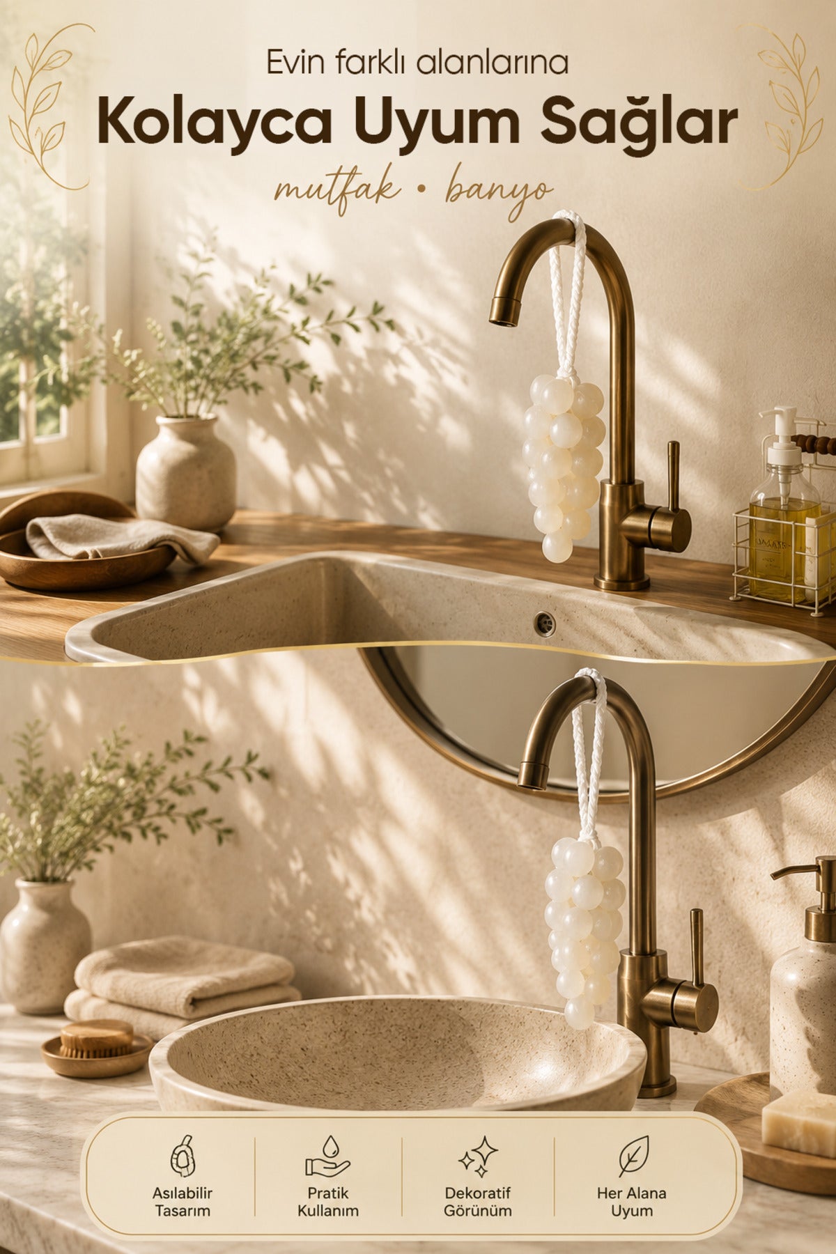 Beyaz Salkım Üzüm Şekilli Katı Sabun 7x22 cm Asılabilir Dekoratif Banyo El Sabunu