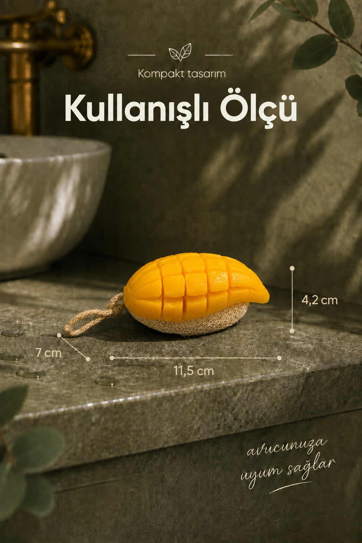 Mango Şekilli Lifli Katı Sabun 11,5x7x4,2 cm Peeling Etkili Asılabilir Dekoratif Banyo El Sabunu