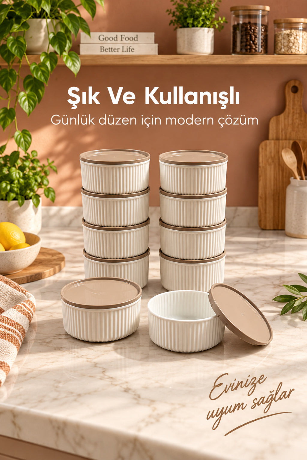 10'lu 325 ml Yuvarlak Saklama Kabı Seti Mutfak ve Buzdolabı Düzenleyici