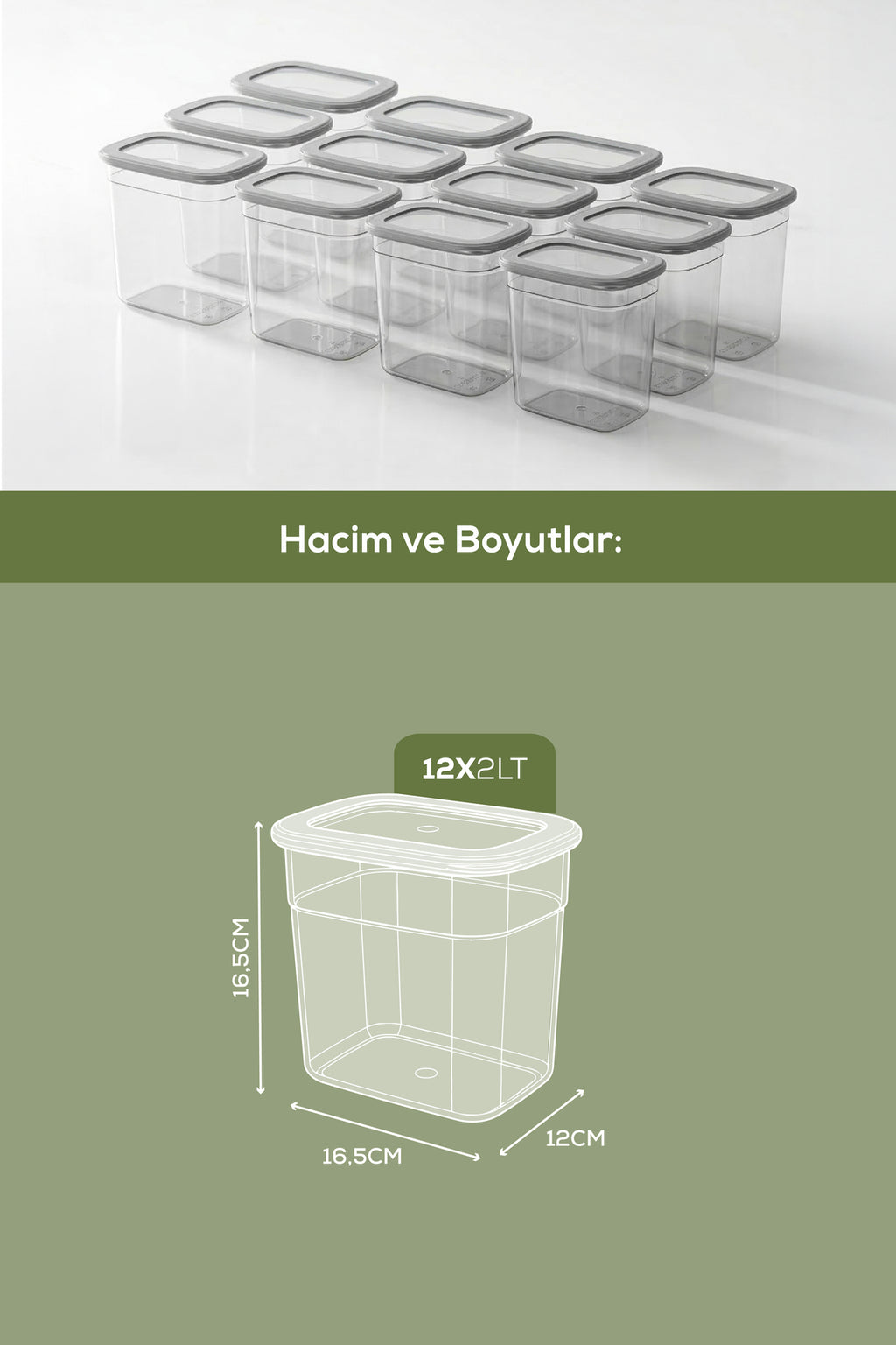 12li Set Poli Şeffaf Kapaklı Uzun Dikdörtgen Saklama Kabı 2 Litre