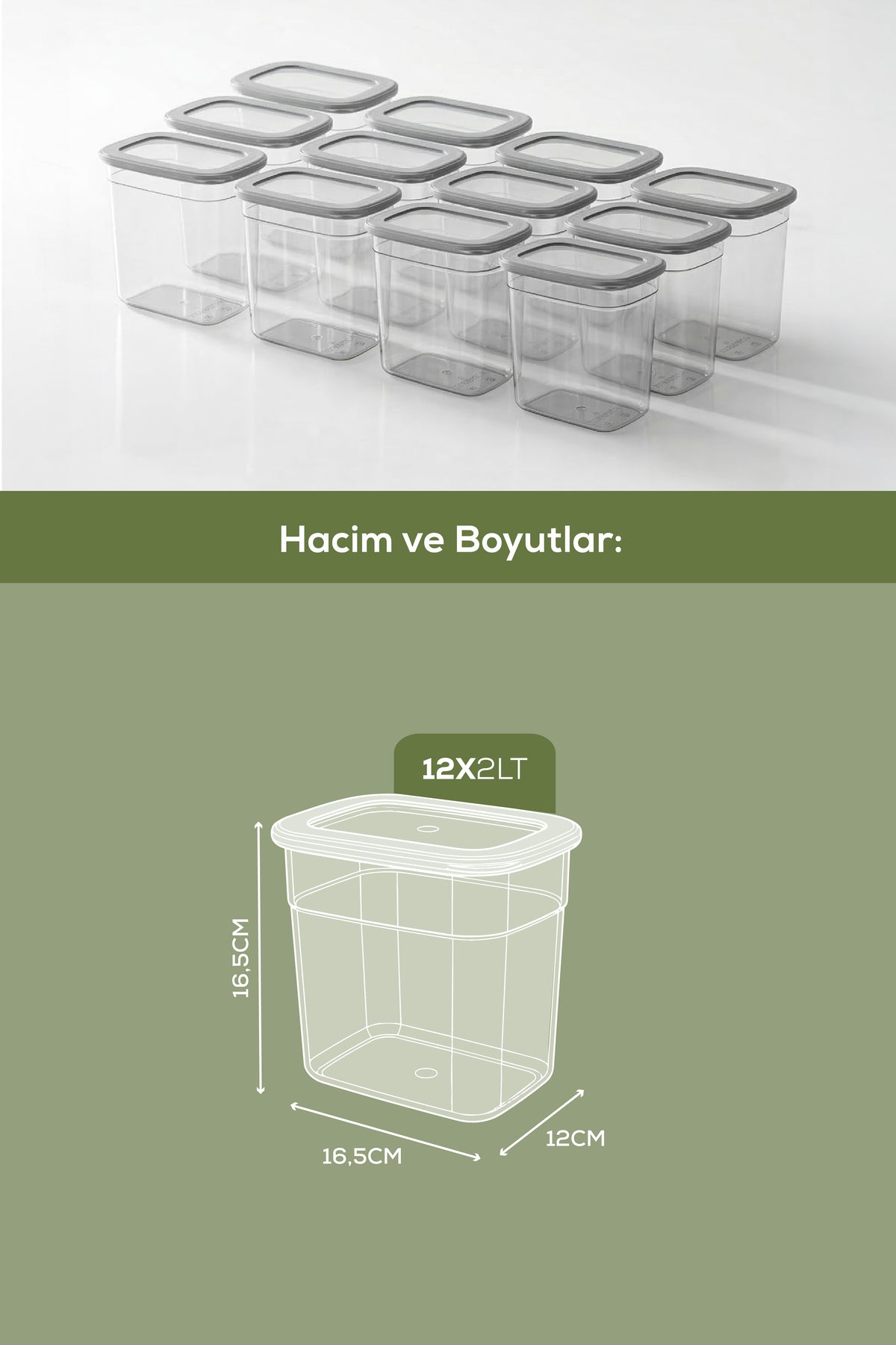 12li Set Poli Şeffaf Kapaklı Uzun Dikdörtgen Saklama Kabı 2 Litre