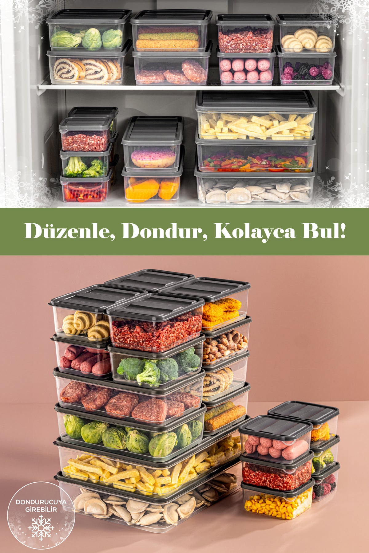 20'li Buzdolabı Düzenleyici Organizer Mikrodalgaya Uygun Difriz Saklama Kabı Gri