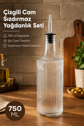 Çizgili Cam Yağdanlık Seti 750 cc Yağ Sirke Şişesi Sızdırmaz