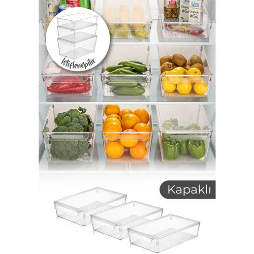 3 Adet Kapaklı Buzdolabı Organizeri Küçük 4,5 Litre