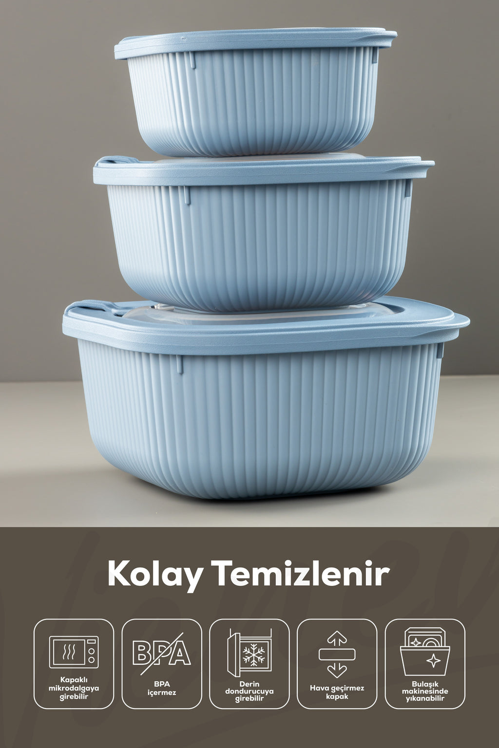 12'li 4x(600-1100-1800 ML) Mikrodalga Ve Difrize Uygun Vip Kapaklı Özel Saklama Kabı Seti Mavi