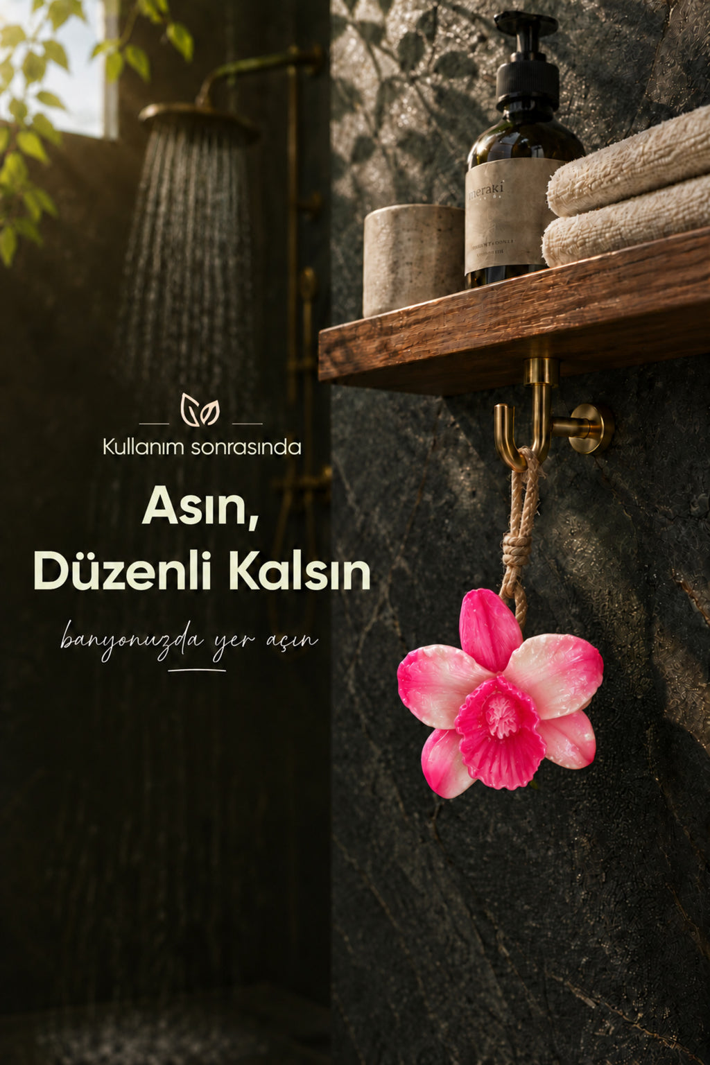 Pembe Orkide Şekilli Katı Sabun 10,5x10 cm Asılabilir Dekoratif Banyo El Sabunu