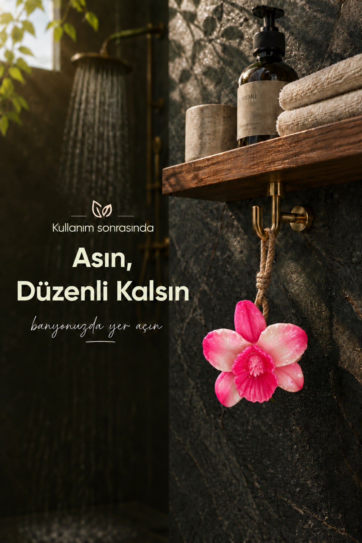 Pembe Orkide Şekilli Katı Sabun 10,5x10 cm Asılabilir Dekoratif Banyo El Sabunu