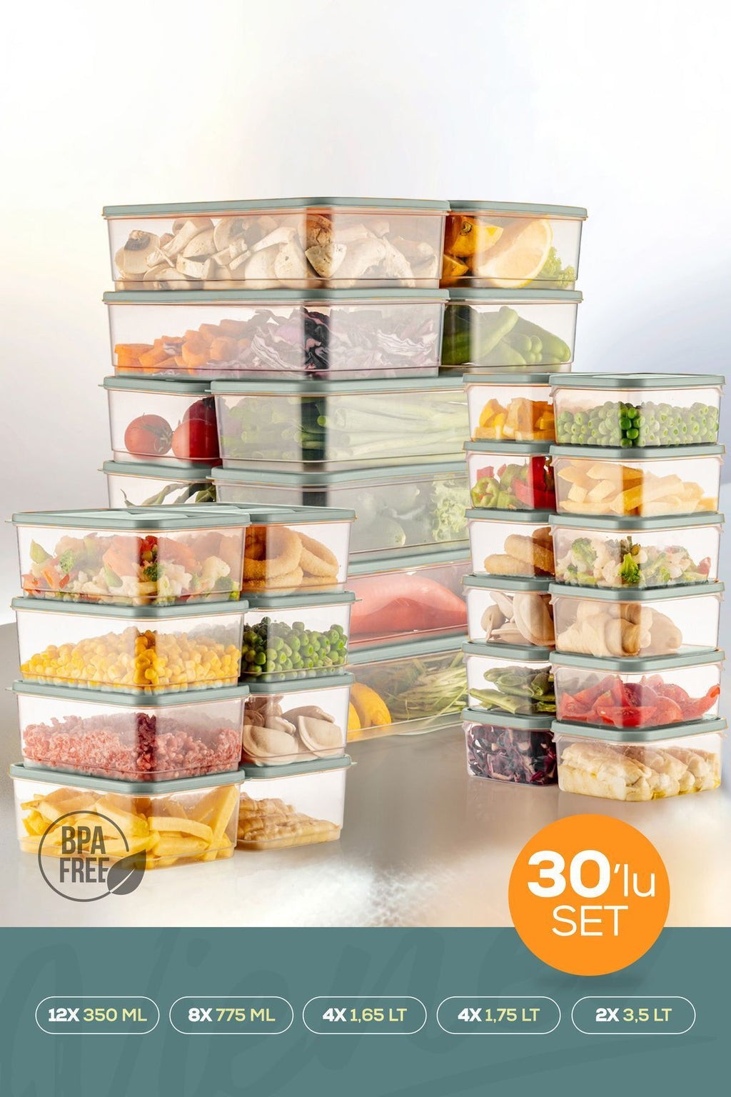 30'lu Buzdolabı Düzenleyici Organizer Mikrodalgaya Uygun Difriz Saklama Kabı Mint