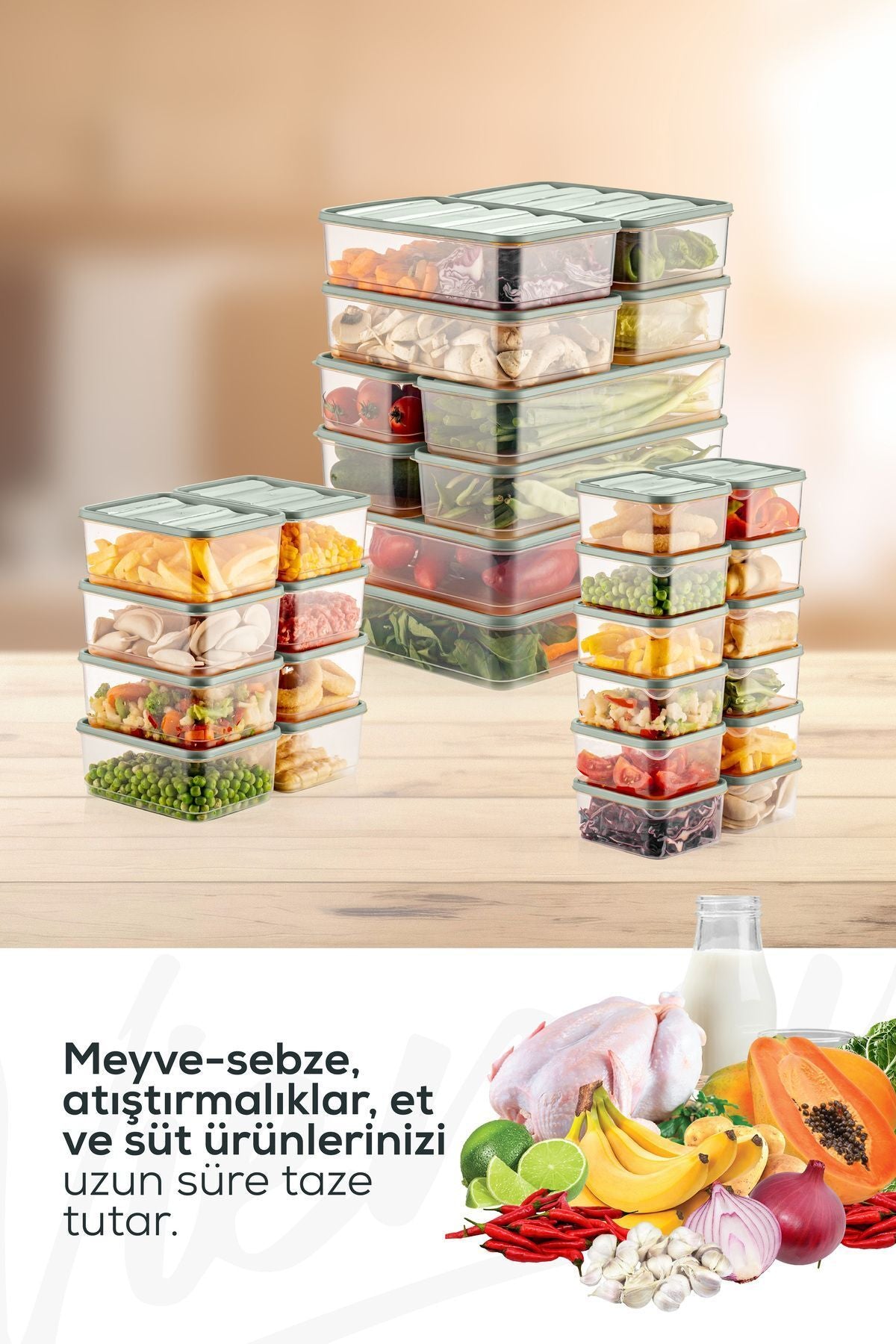 30'lu Buzdolabı Düzenleyici Organizer Mikrodalgaya Uygun Difriz Saklama Kabı Mint