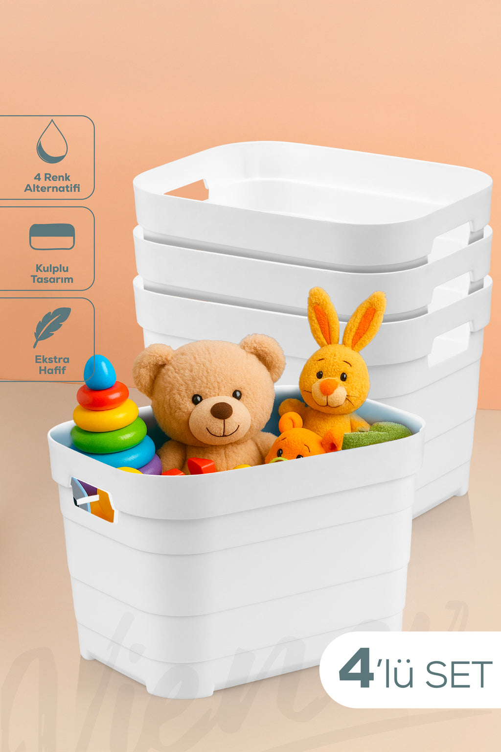 4'lü 5 Litre Saklama Kutusu Beyaz