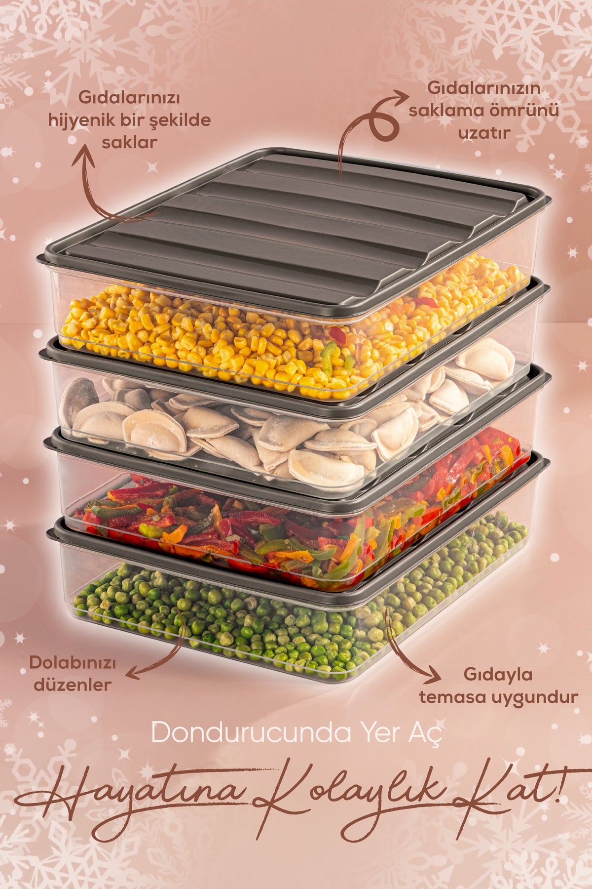 4'lü 3,5 Litre Buzdolabı Düzenleyici Organizer Mikrodalgaya Uygun Difriz Saklama Kabı Gri