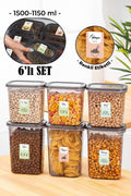 Renkli Etiketli 6lı Peggy Dikdörtgen Saklama Kabı Seti 3x(1500-1150 Ml) Antrasit