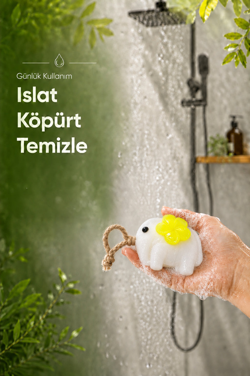 Sarı Çiçekli Fil Şekilli Katı Sabun 8x10 cm Asılabilir Dekoratif Banyo El Sabunu