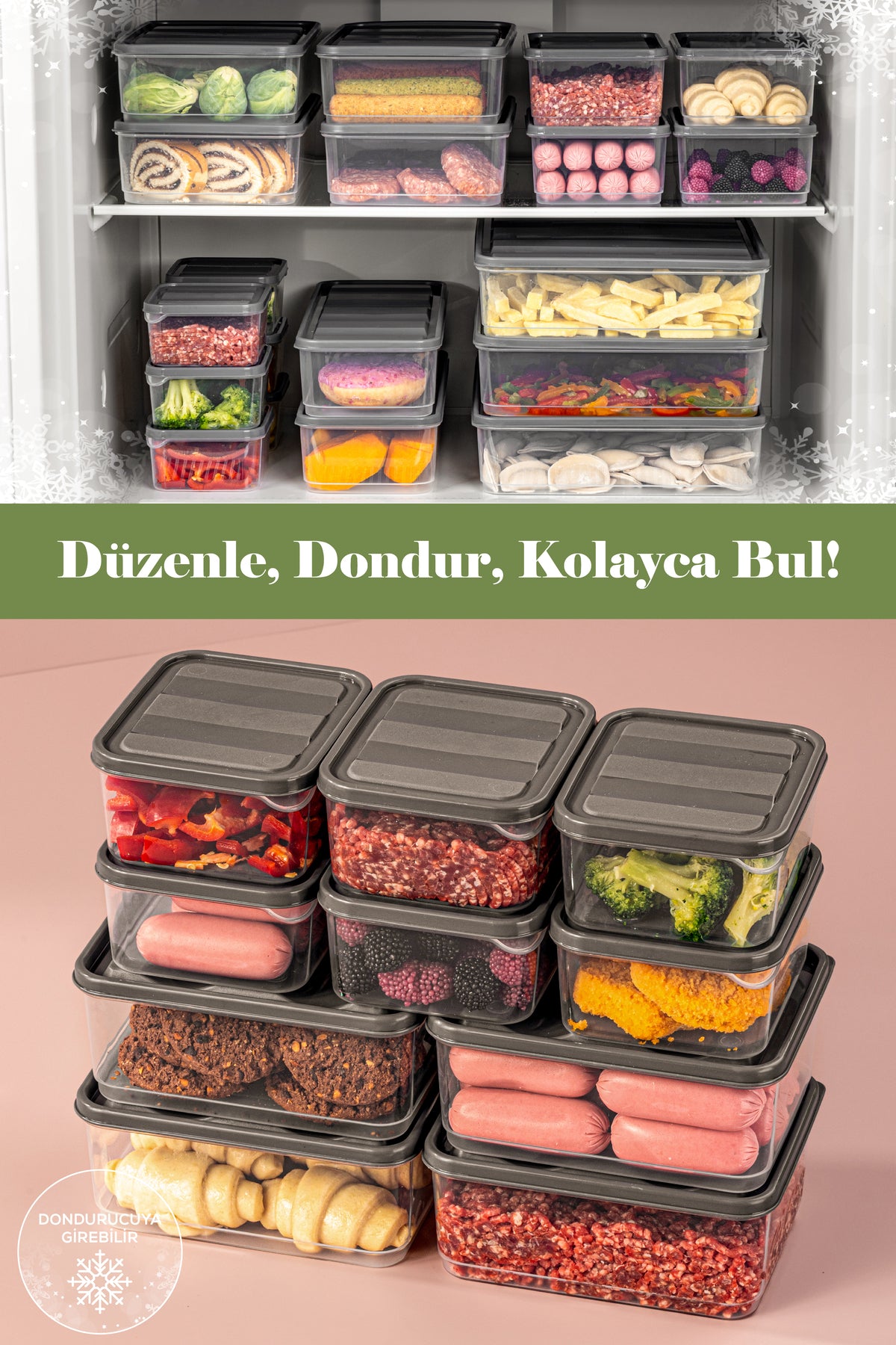 10'lu Buzdolabı Düzenleyici Organizer Mikrodalgaya Uygun Difriz Saklama Kabı Gri