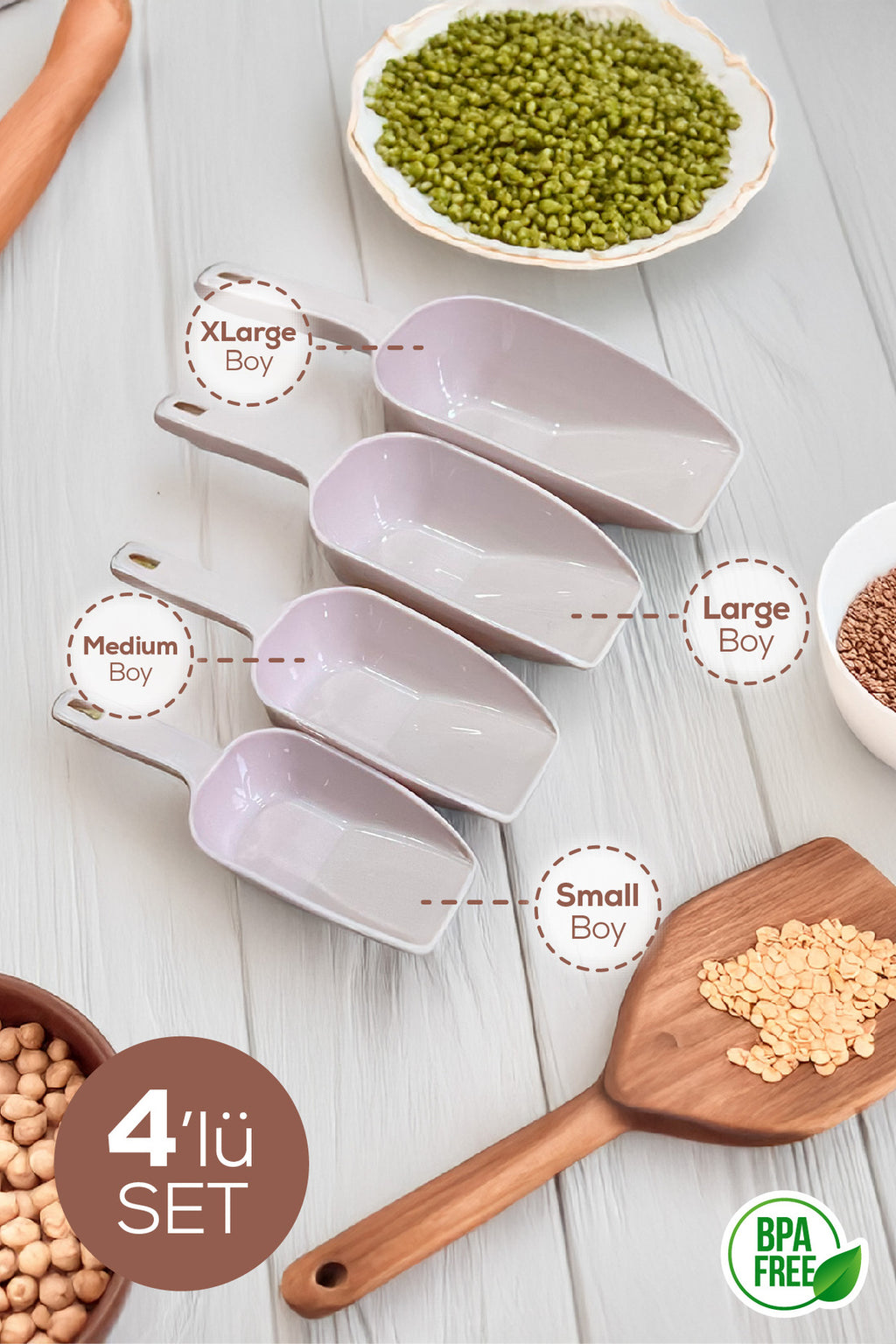 4'lü Set Plastik Erzak Kürek Seti Pembe
