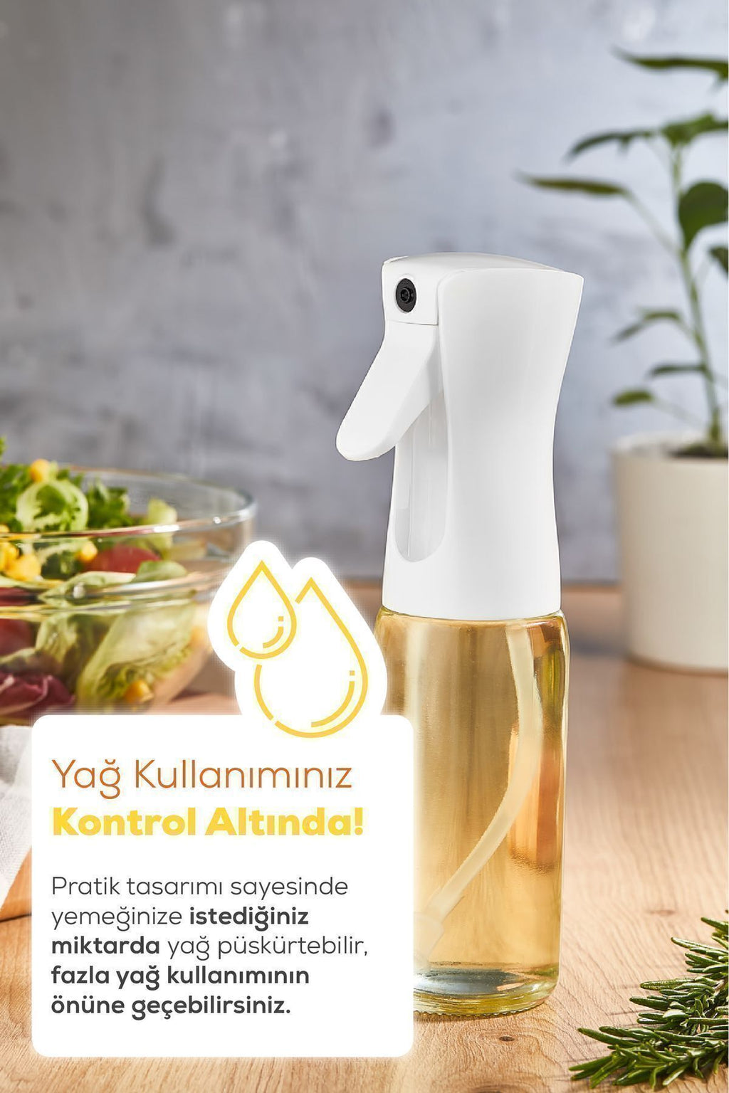 Airfryer Sprey Yağdanlık Cam Şişe - Izgara Fritöz Salata Yağ Püskürtücü Beyaz