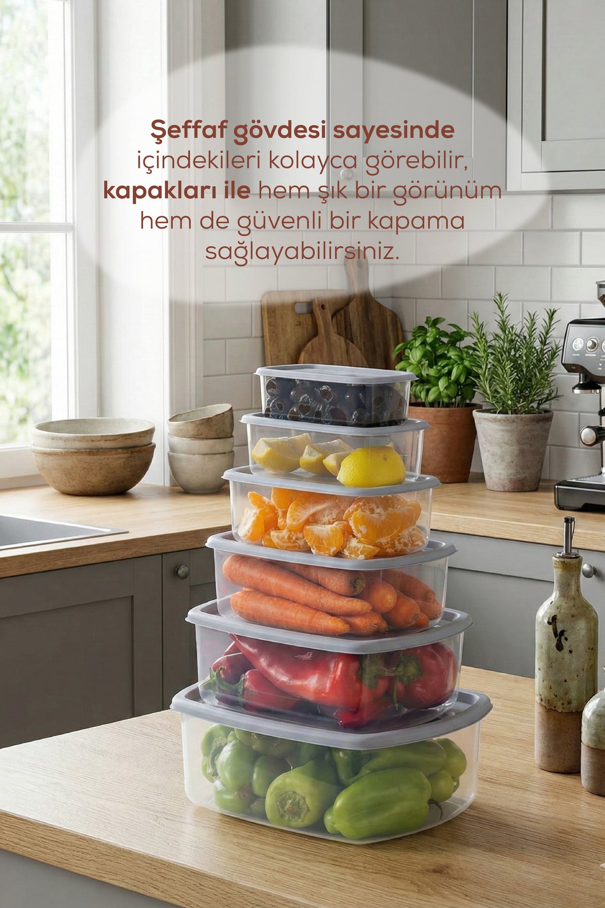 6'lı Hava Geçirmez Saklama Kabı Gri (3-2-1,2-0,75-0,50-0,25 lt)