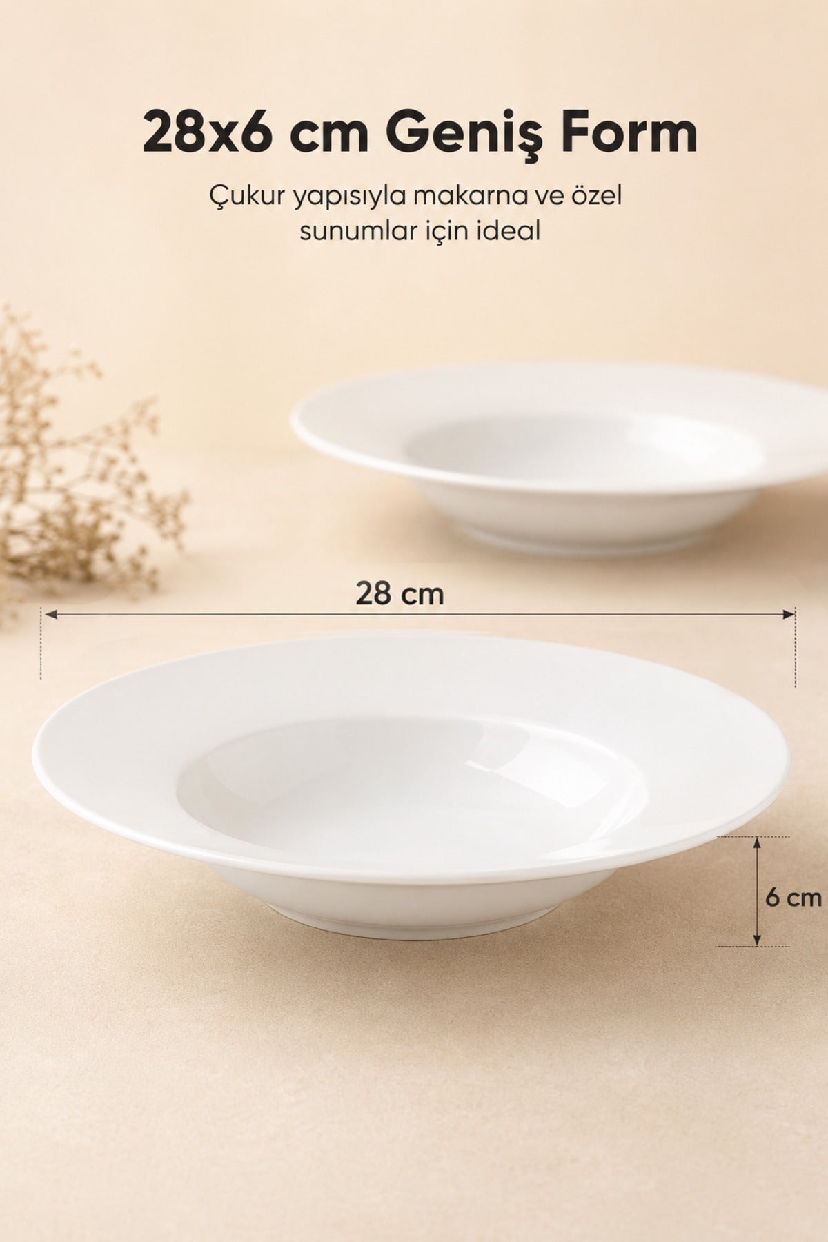 2'li Porselen Çukur Makarna Tabağı Salata Sunum Kasesi 28 cm
