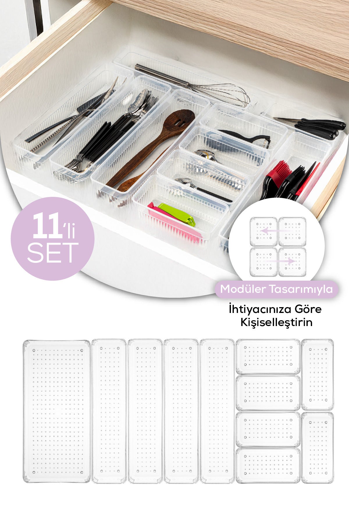 11'li Set Çekmece Içi Kaşıklık - Dolap Içi Çatal-kaşık Bıçak Düzenleyici Organizer