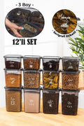 Beyaz Serigrafi Etiketli 12li Peggy Dikdörtgen Saklama Kabı Seti 4x(1500-1150-800 Ml) Antrasit